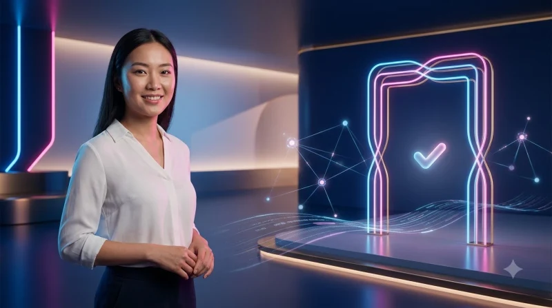 Máy tính bảng phát sáng với biểu tượng thành công trên nền tối